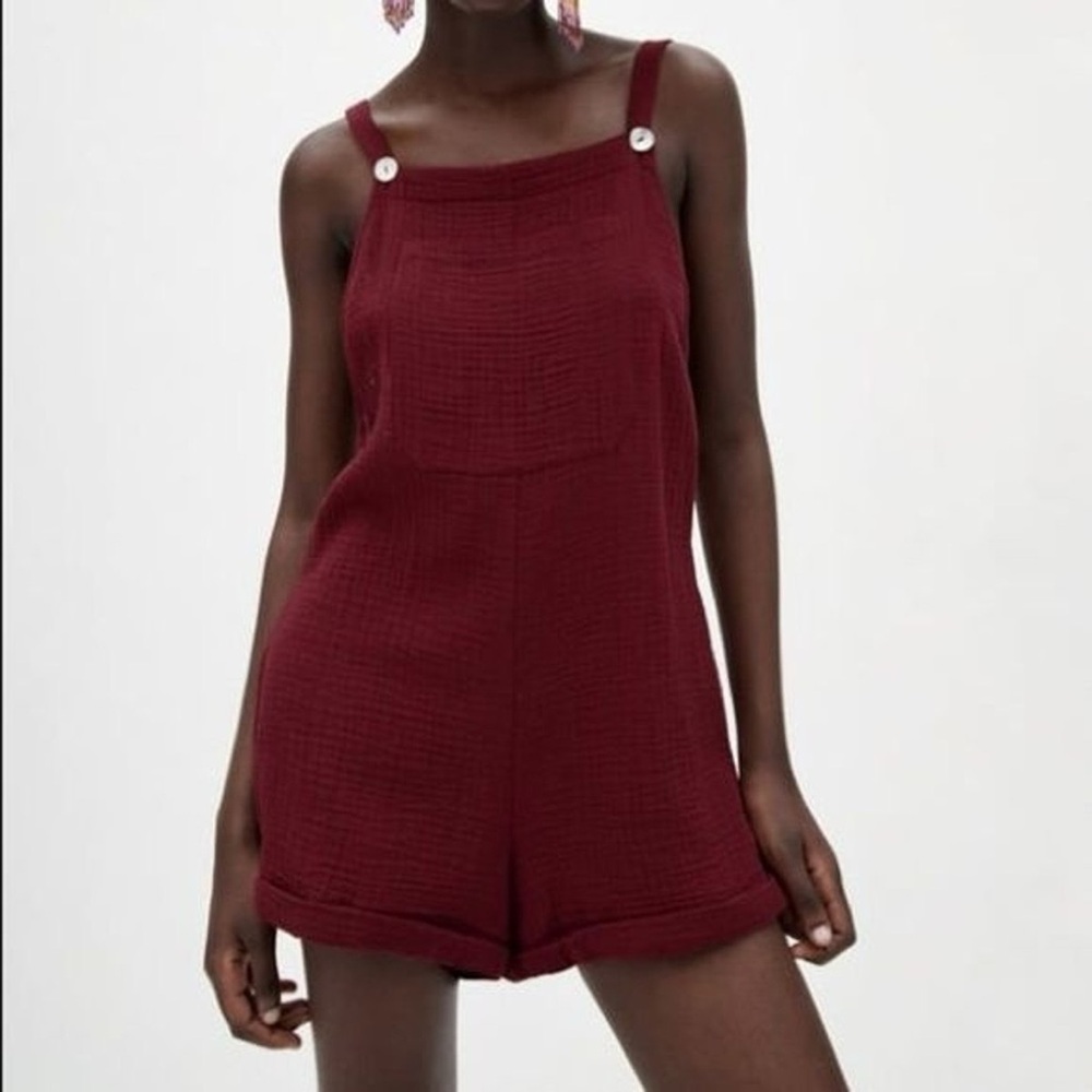Zara slubbed cotton maroon mother pearl overall romper! - Picture 8 of 9